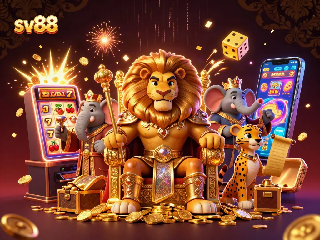 Experience thrilling gaming at sv88 with a fierce lion king and dynamic casino elements