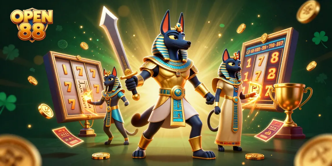 Engage with OPEN 88 in this vibrant 3D casino scene filled with lively slot machines and golden treasures.