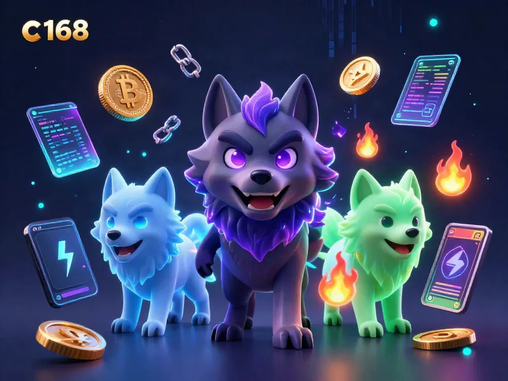 Engage in thrilling crypto gaming with c 168, featuring dynamic neon elements and colorful wolf spirits.
