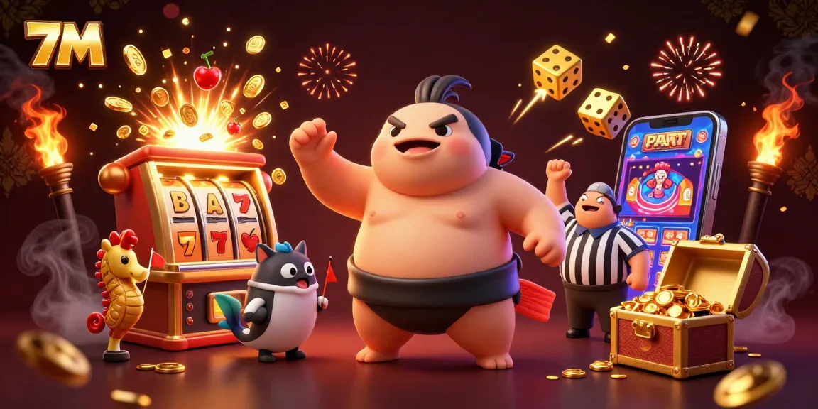 Experience thrilling 7M action in a vibrant underwater casino scene filled with slot machines and characters.