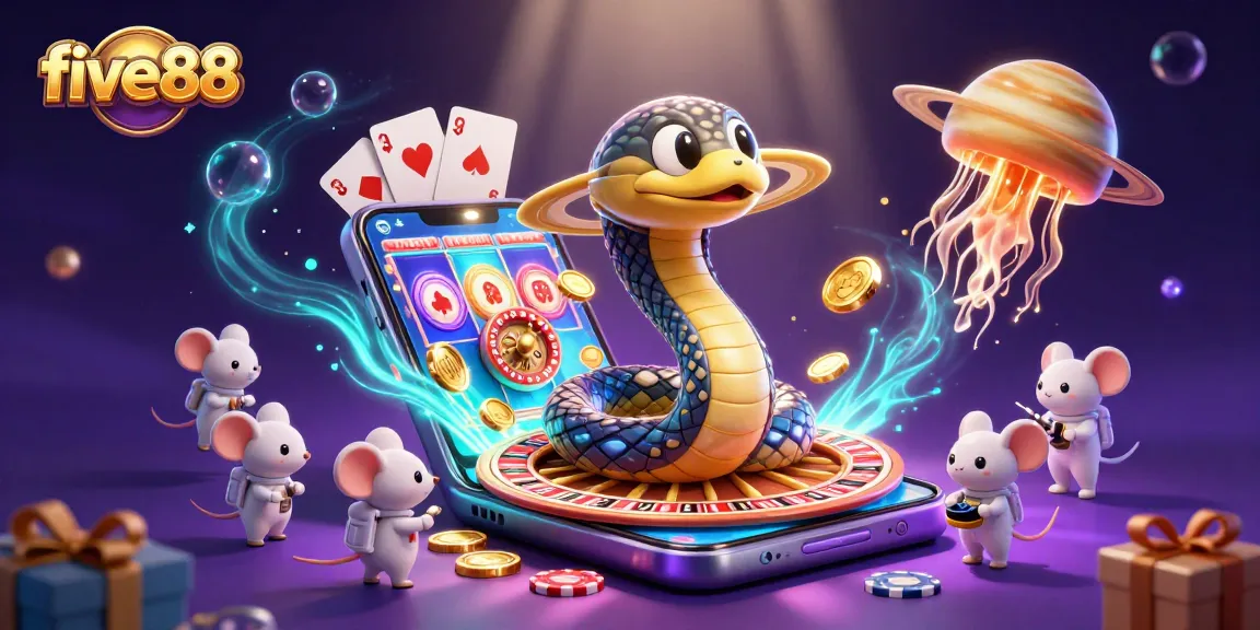 Engage in thrilling bets at five88 with a cosmic roulette scene featuring snakes and astronaut mice.