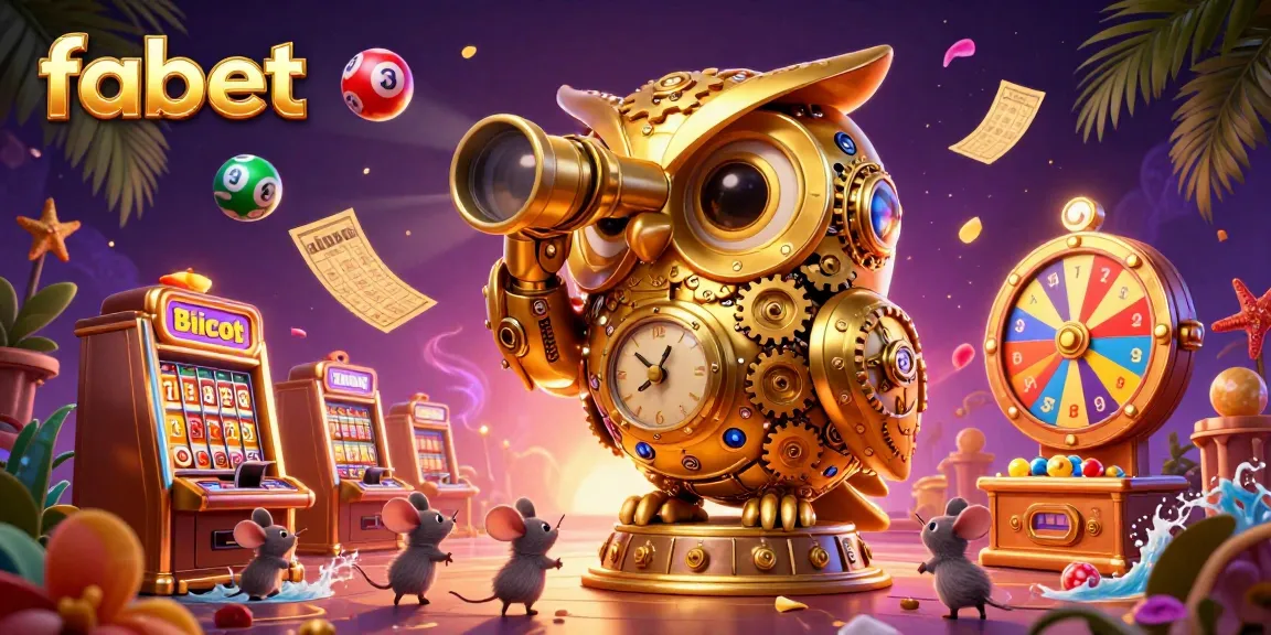Engage with fabet's vibrant casino atmosphere featuring a clockwork owl, lottery balls, and more!