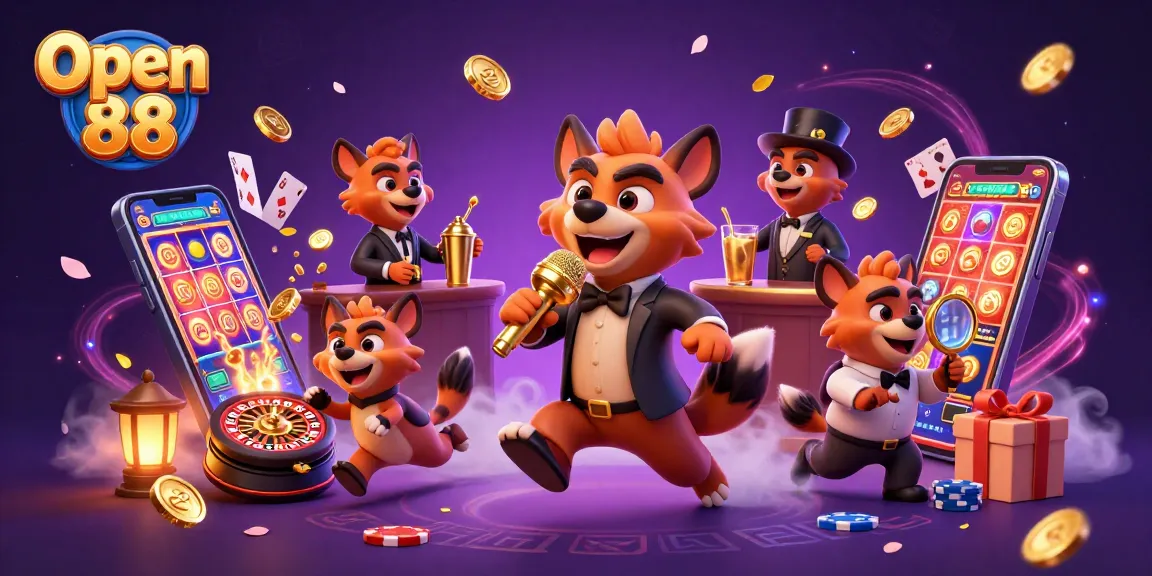 Experience dynamic gaming fun at Open 88 with a lively hyena casino scene showcasing thrills and laughter.