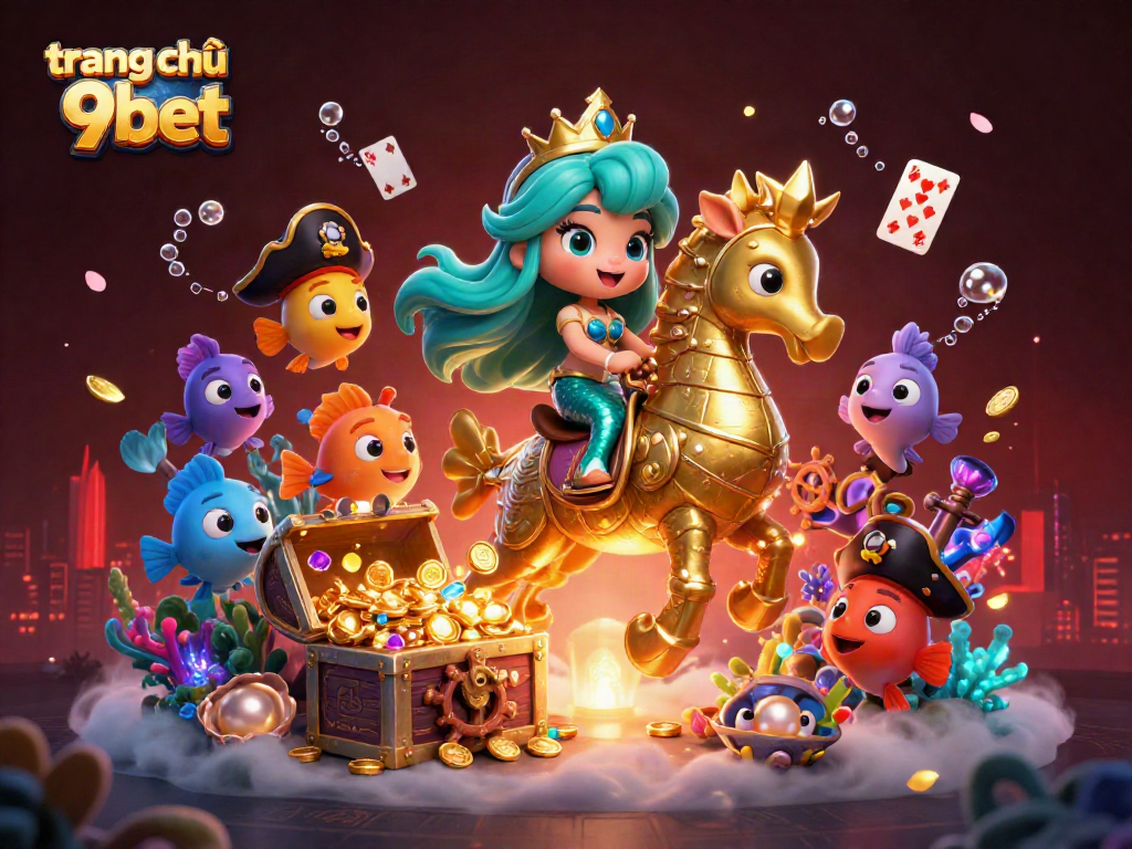 Engaging illustration showcasing a vibrant underwater scene with the mermaid and seahorse emphasizing trang chủ 9bet.