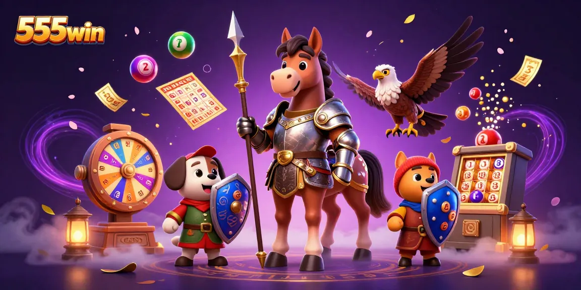 Engage in thrilling wins at 555win with colorful lottery elements and medieval characters