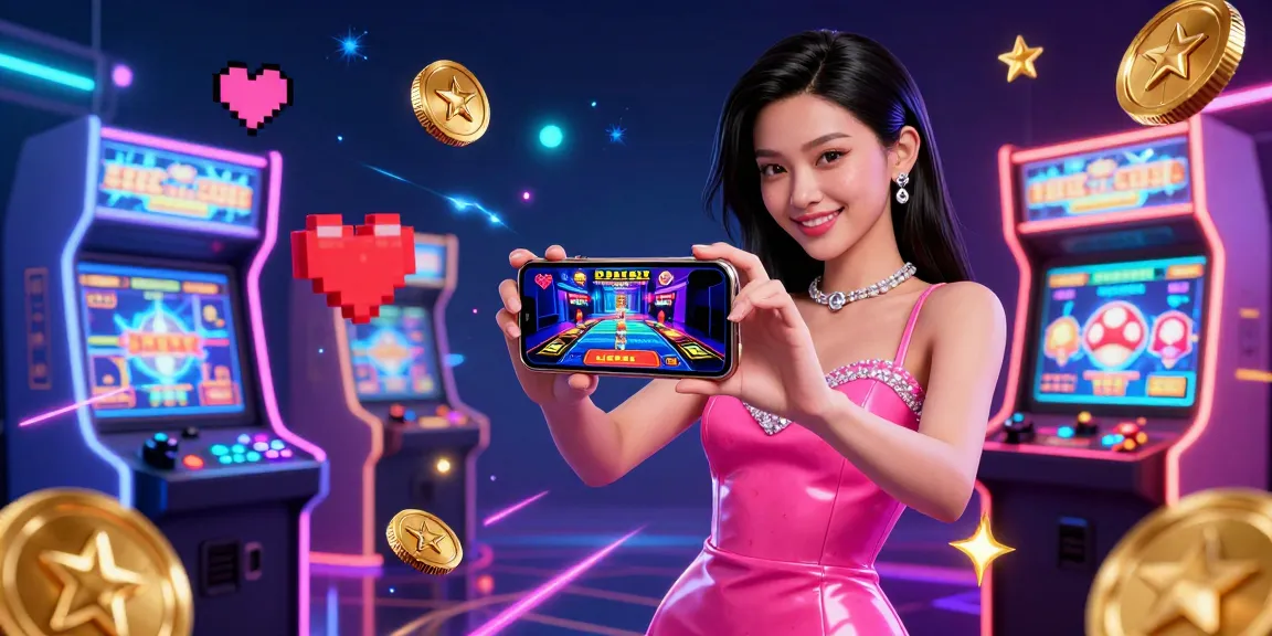 Experience the excitement at hit-club casino with a stunning Asian woman revealing a live dealer game on her phone amidst vibrant gaming elements.