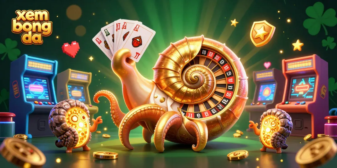 Experience xem bong da excitement with 3D nautilus holding cards and glowing ammonite companions.
