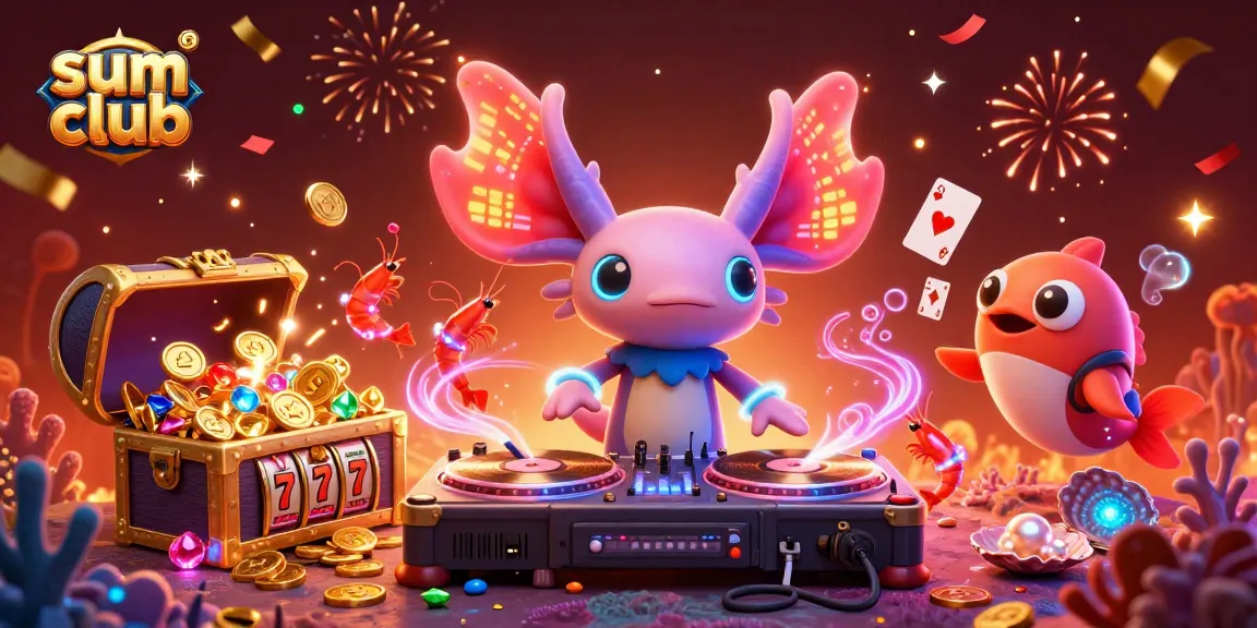 Spin and win at sum club with vibrant underwater 3D casino illustration featuring colorful characters and gaming elements.