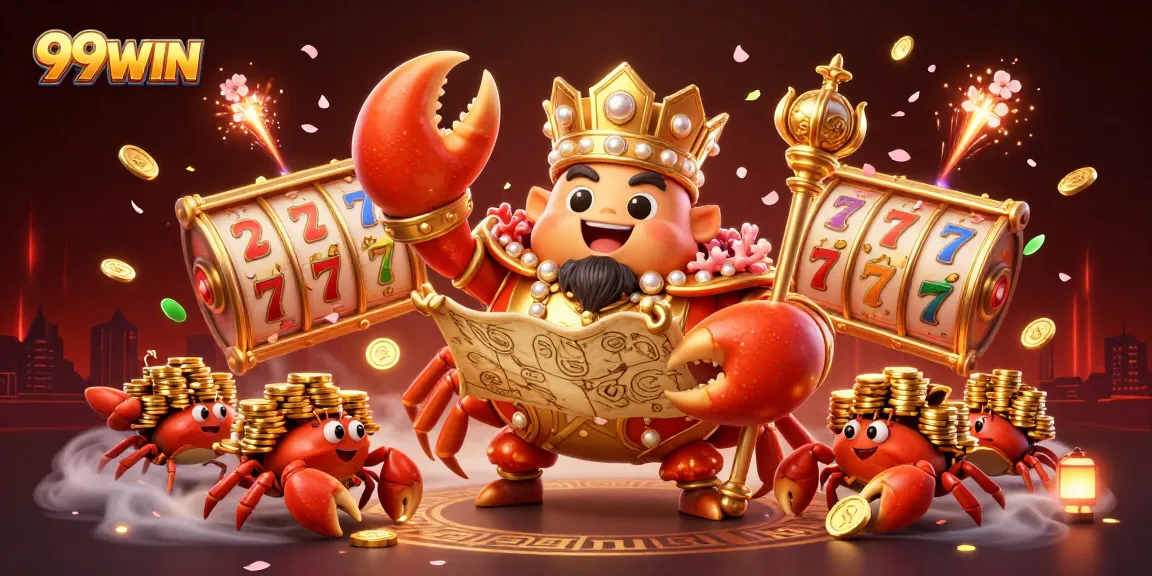 Engage with thrilling casino action at 99WIN, featuring a golden crab emperor in an exhilarating gaming scene.