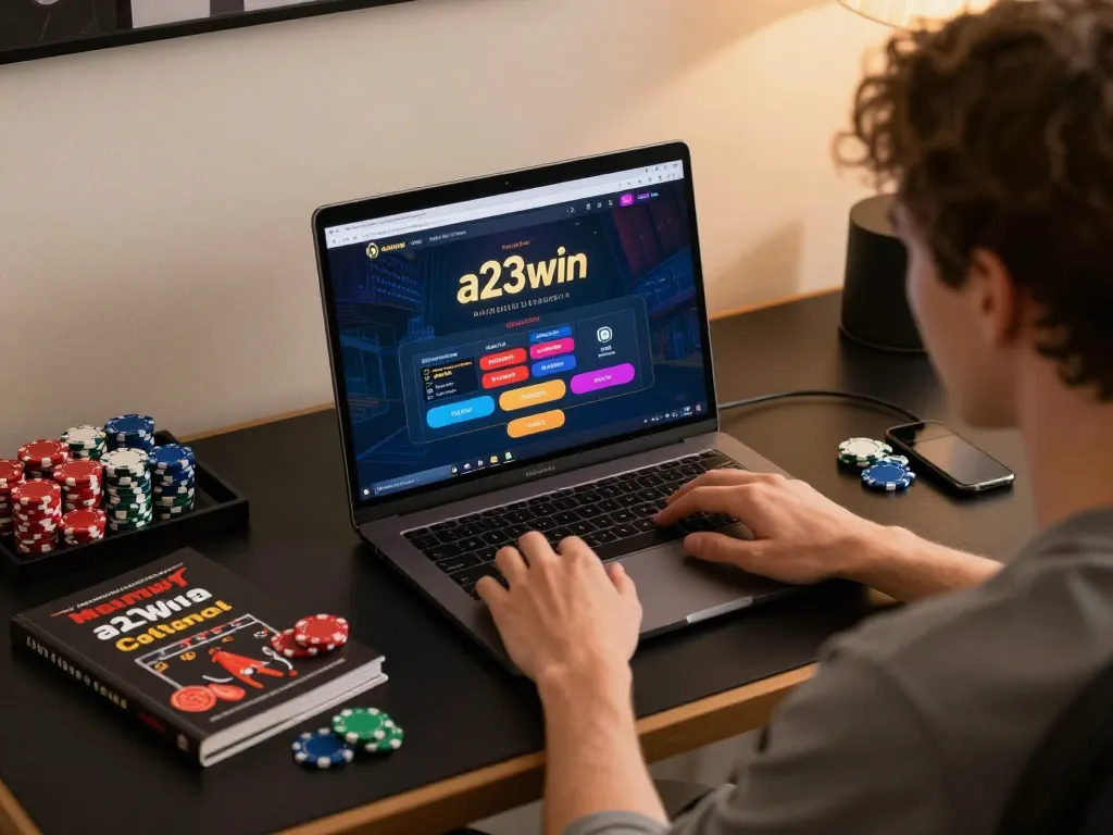 Engaging online gameplay experience at a23win with a person focused on casino strategies.