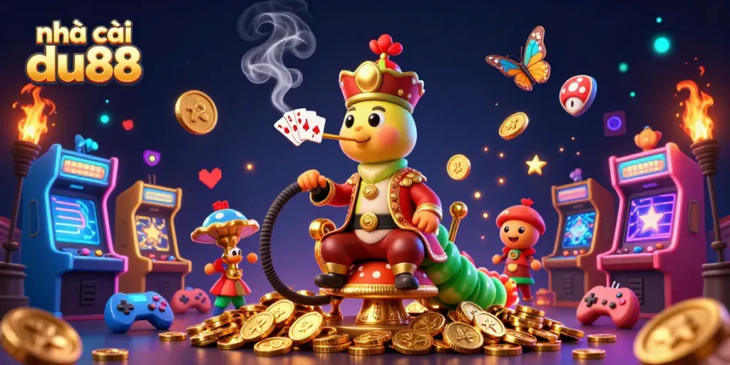 Play exciting games at nhà cái du88, featuring vibrant characters and casino elements in a dynamic scene.