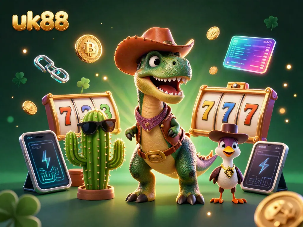 Experience thrilling jackpots and bonuses with uk88 in this vibrant 3D casino scene.