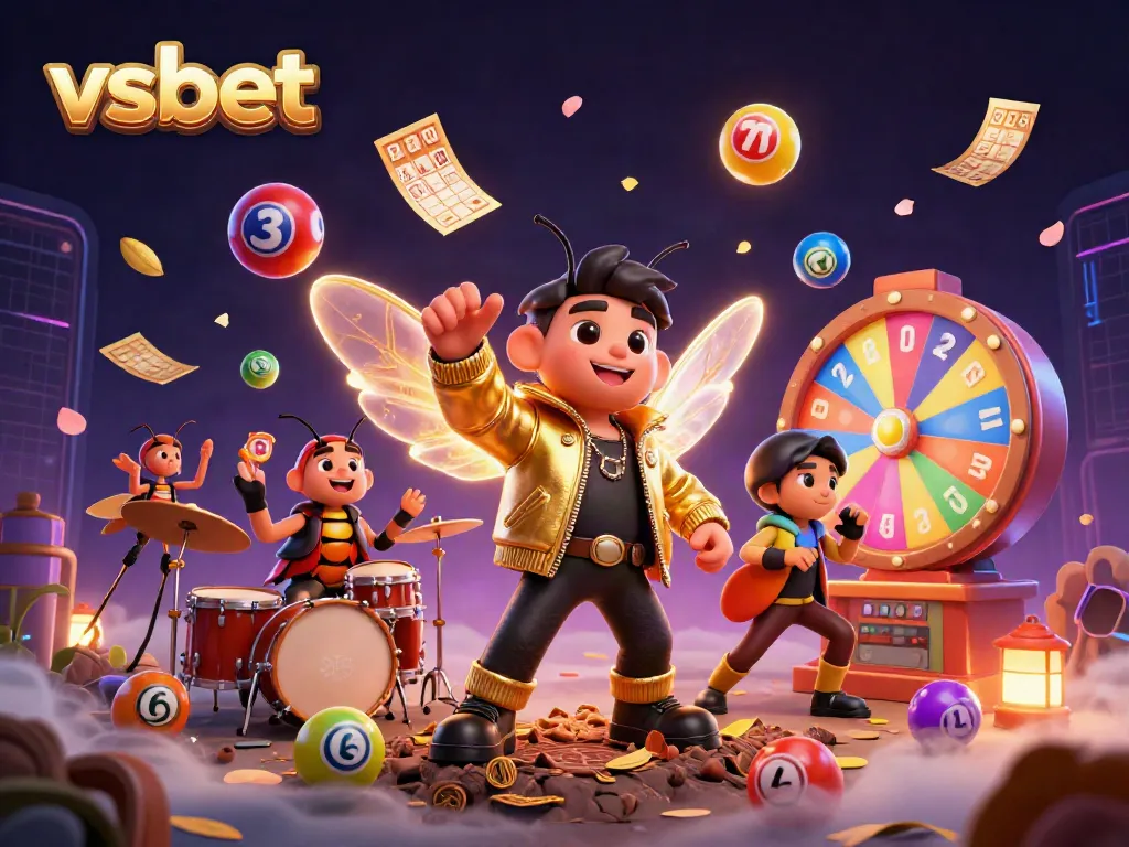 Experience excitement with vsbet as the cicada rock star celebrates wins in a vibrant casino world.