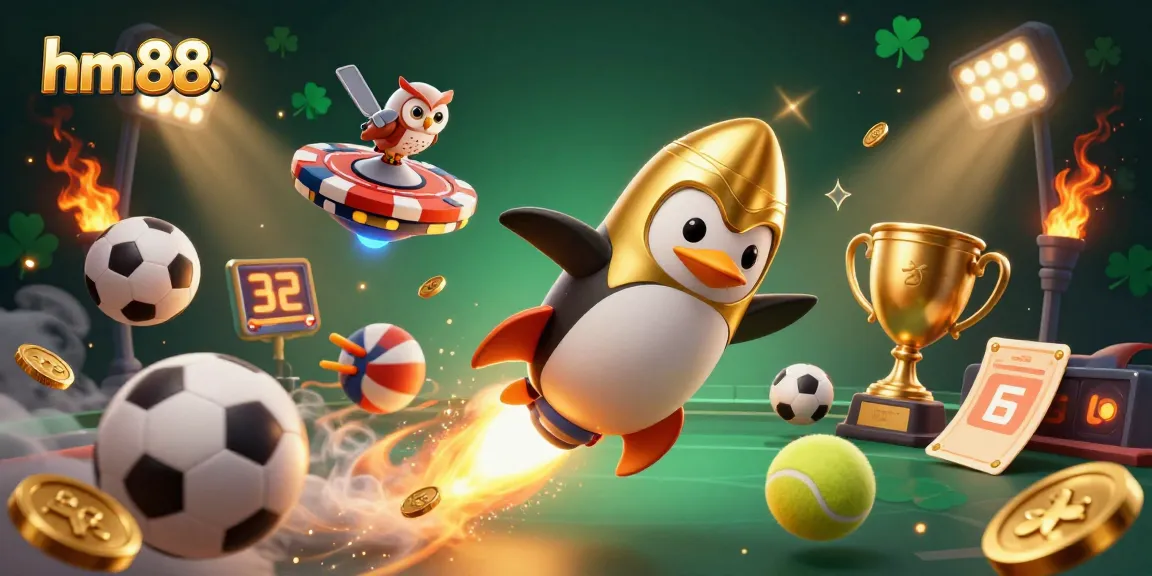 Bet on exciting games at hm88 with a golden penguin racing toward big wins.