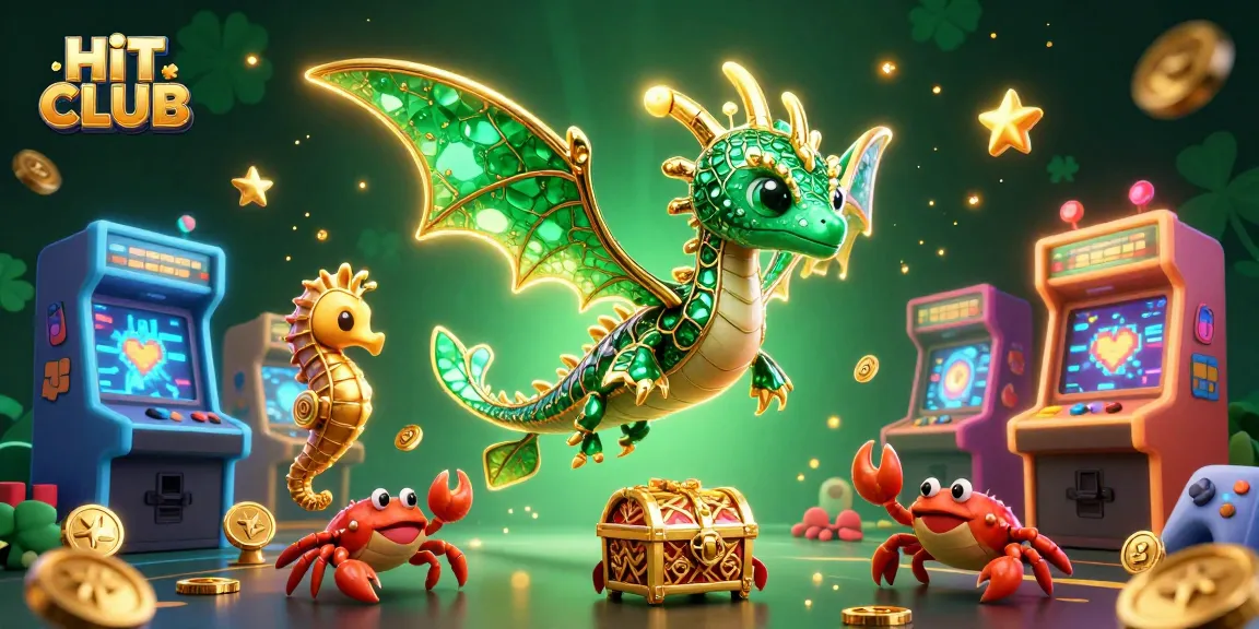 Experience thrilling gameplay at HIT CLUB with a stunning treasure-filled scene featuring dynamic characters and gaming elements.