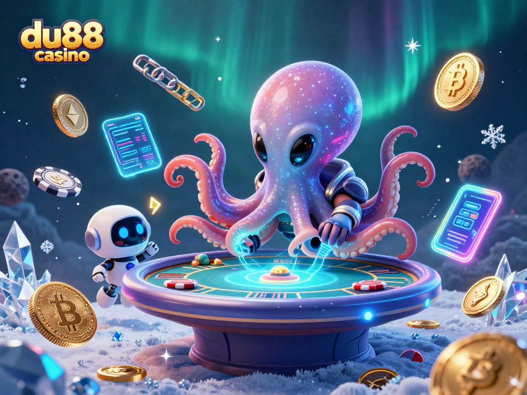 Engage in thrilling fun at du88 casino, where a galactic octopus deals poker in a cosmic setting.