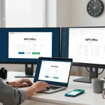 WPS Download in modern office setup highlighting productivity tools on screens and workspace.