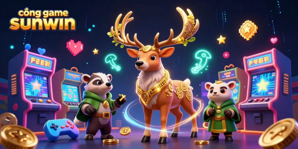 Experience thrilling action at cổng game sunwin, showcasing dynamic characters and vibrant arcade elements in a magical casino scene.