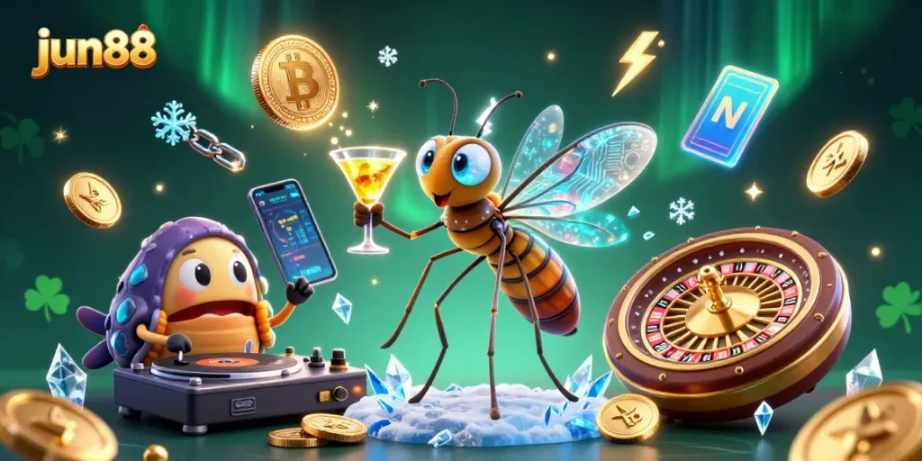 Experience thrilling wins with jun88, showcasing a vibrant 3D casino scene filled with fortune.