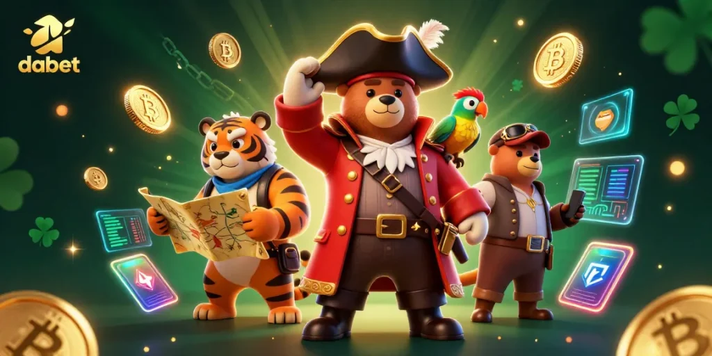 dabet players enjoy a vibrant casino scene with a pirate captain and treasure hunting elements.